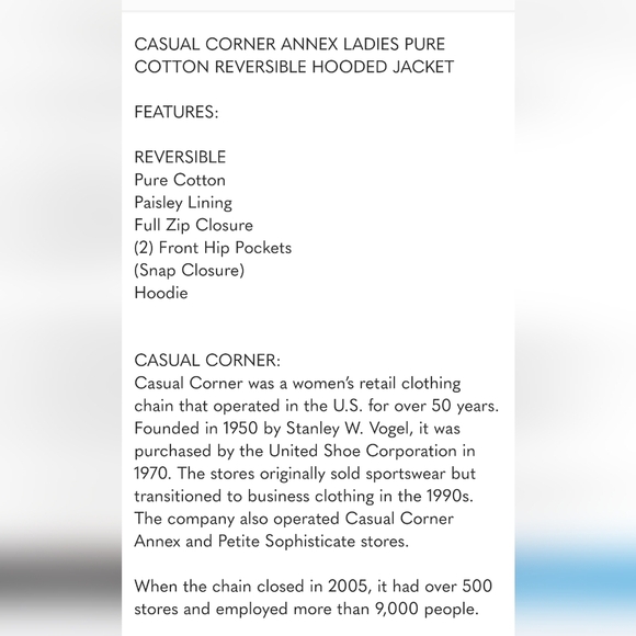 [CASUAL CORNER]  LADIES PURE COTTON REVERSIBLE  HOODED JACKET Size La… - Picture 9 of 14